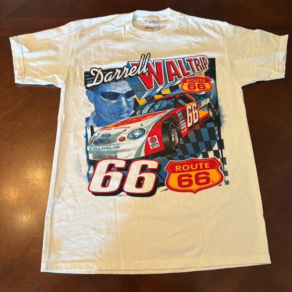 Vintage Darrell Waltrip Route 66 NASCAR T-Shirt #66 Taurus 90s Racing USA Made M